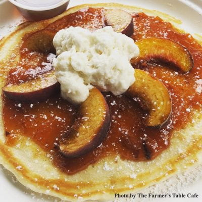 A peach pancake from The Farmer's Table Cafe